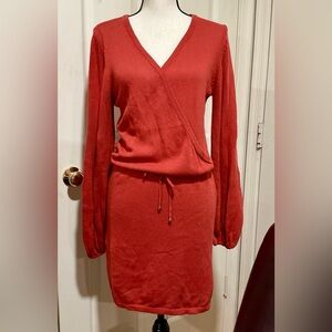 Sweater dress rust color wraptop waist drawstring, LS, sz 6 100%cotton 7Wonders
